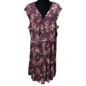 Yellow Star Burgundy Floral Midi Dress Faux Wrap Cottagecore Romantic 3X